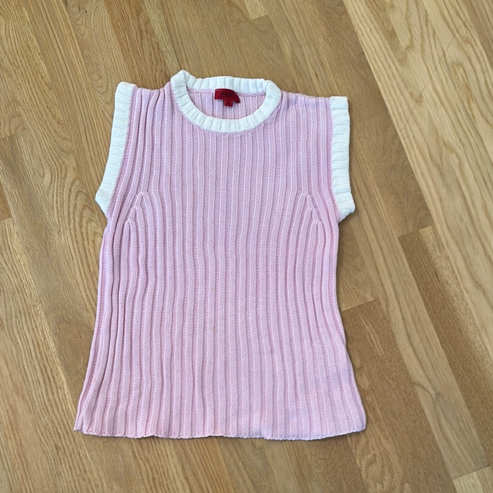 HUGO Pink and White Knit Top